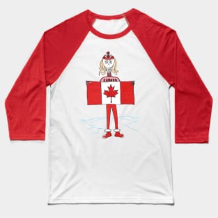 Skeleton Canadian Blonde Woman Holding Canada Flag in Snow Baseball T-Shirt